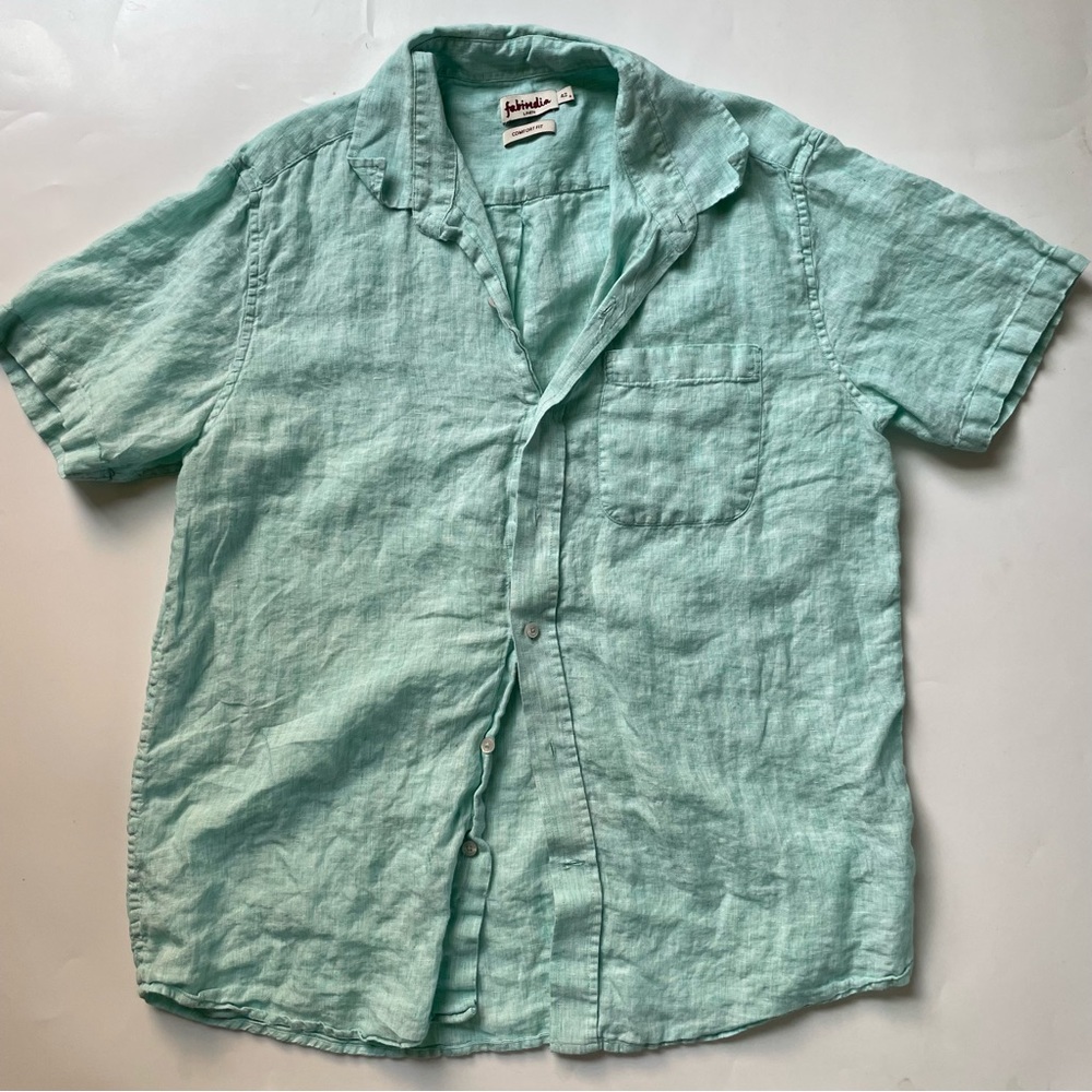 fabindia Men's Light Blue Linen Button Down Size 42 (L)